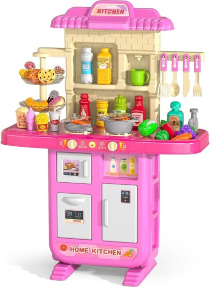 TEMI Pretend Food Kitchen Toys for Kids Ages 4-8, Kitchen Set for Toddlers 1-3, Play Kitchen Accessories w/Real Sounds Light, for Boys, Girls