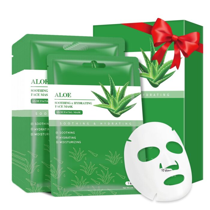 Aloe Vera Soothing Mask Hydrating Face Masks Skincare Moisturizing Facial Sheet Mask Skin care for Dry, Oily, Sensitive Skin Face Mask for Acne, Sun Care, Calming, Refreshing 25ml/0.88oz, 10 Pack