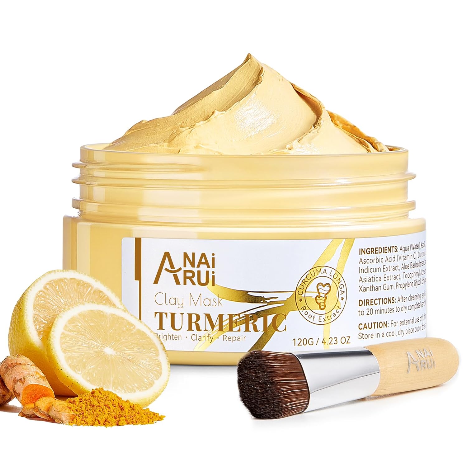 ANAI RUI Vitamin C Face Mask with Turmeric and Kaolin Clay for Dark Spots, Dull Skin, Skincare Facial Mask for Refining Pores and Controlling Oil, Smooth & Radiant Skin, 4.23 OZ