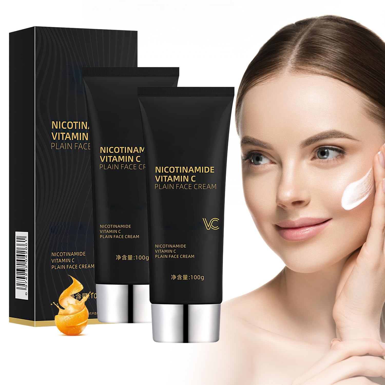 2PCS Nicotinamide Vitamin C Plain Face Cream, Niacinamide Vitamin C Black Tube Skin Cream, Multifunctional Smooth Hydrating Niacinamide Makeup Cream, Five Vitamin C Moisturizing Cream