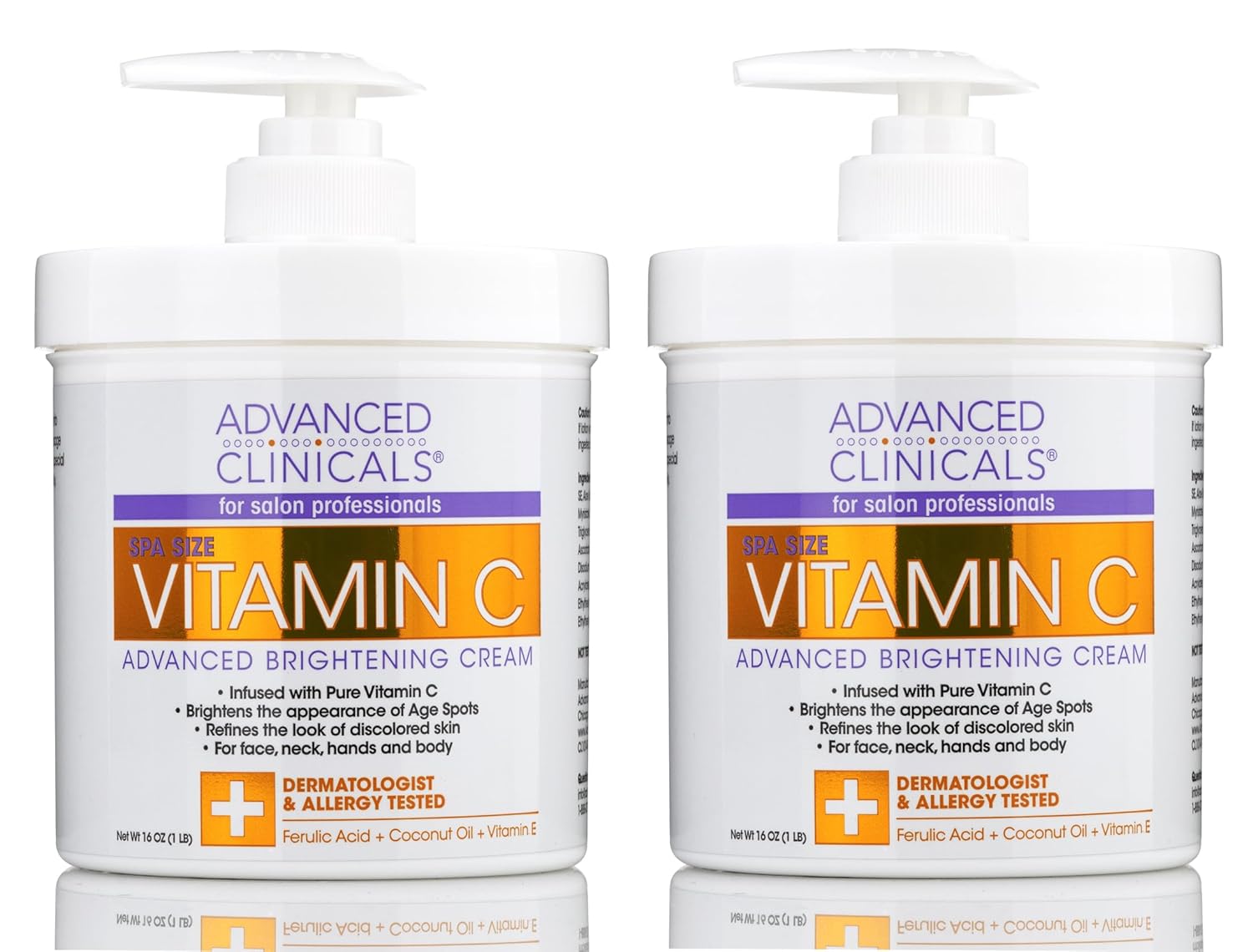 Advanced Clinicals Vitamin C Face & Body Cream Moisturizing Skin Care Lotion, Anti Aging Vitamin C Skincare Moisturizer For Body, Face, Age Spots, Wrinkles, & Sun Damaged Skin, Large 16oz (2-Pack)