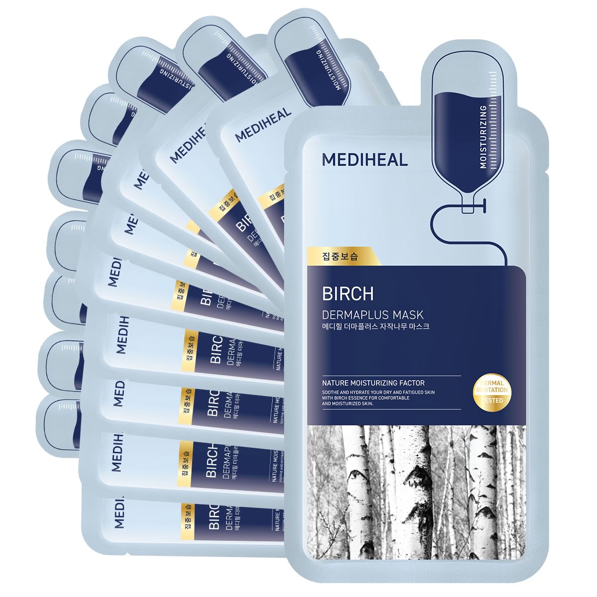 Mediheal Dermaplus Birch Mask (10 counts) – Daily Vegan Mask for Moisturizing Skin with Panthenol & Hyaluron, Korean Self Skin Care Sheet Mask