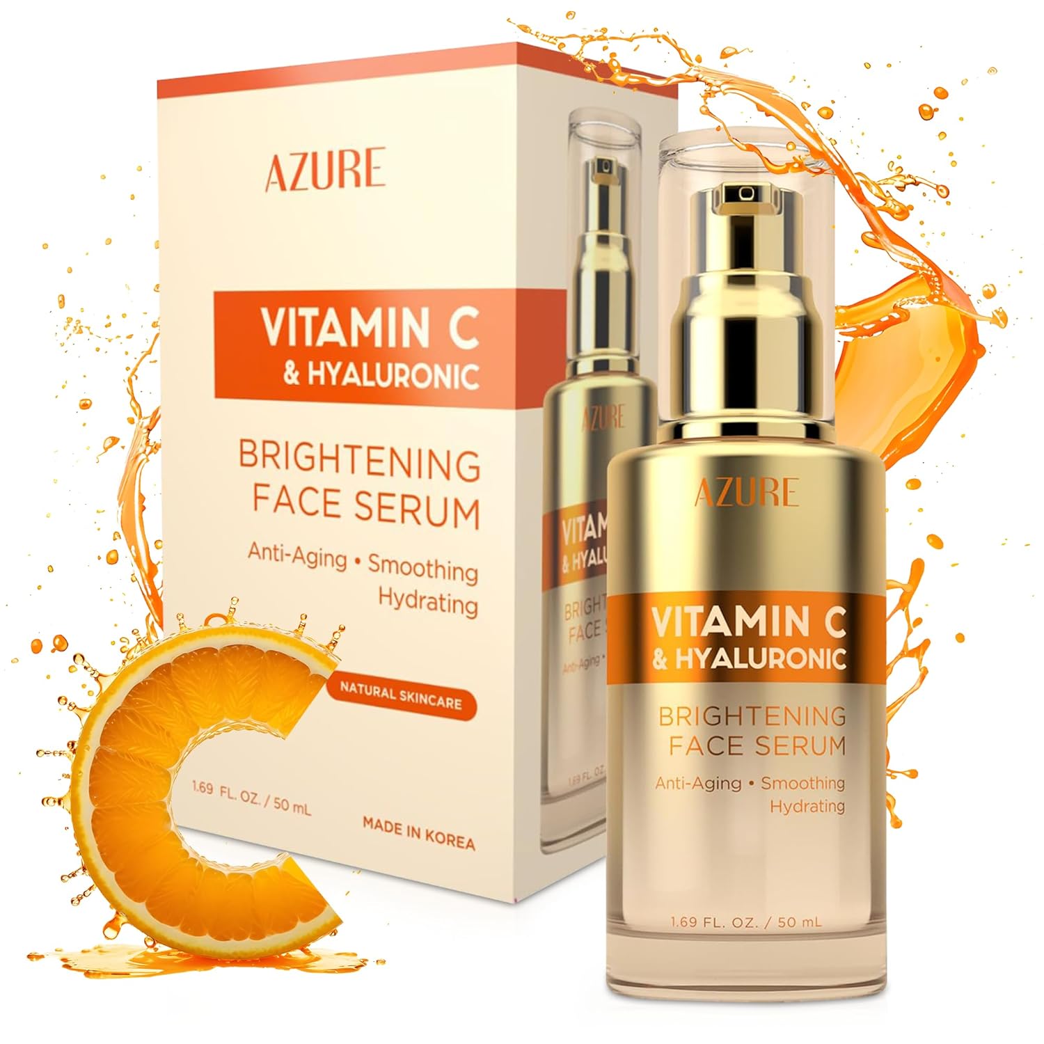 Vitamin C Serum With Hyaluronic Acid – Dermatologist Tested – Korean Skin Care – Anti Aging & Acne Face Serum – Cruelty Free – All Skin Types – 1.69oz by Azure Cosmetics