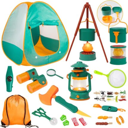 Meland Kids Camping Set with Tent – Toddler Toys for Boys with Campfire, Camping Toys for Kids Indoor Outdoor Pretend Play, Gift Idea for Boys Age 3,4,5,6 Year Old Birthday Christmas (Green)