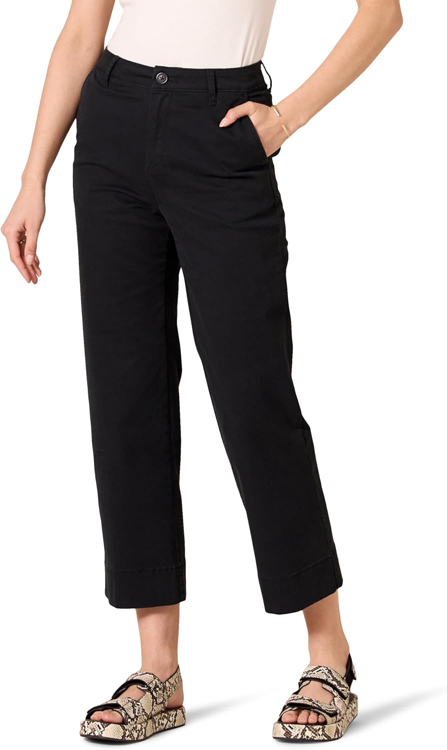 Amazon Essentials Women’s High-Rise Slim-Fit Ankle-Length Wide-Leg Khaki Pant