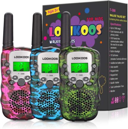 LOOIKOOS Walkie Talkies for Kids, 3 KMs Long Range Children Walky Talky Handheld Radio Kid Toy Gifts for Boys and Girls 3 Pack