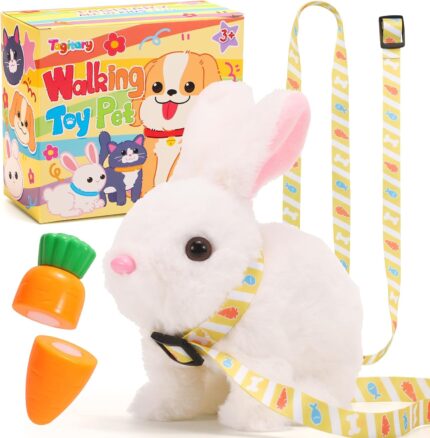 Tagitary Plush Toys Electronic Toy with Sounds,Wiggling Ears,Twitching Mouth and Nose, Interactive Rabbit Toy for Kids with Leash,Easter Christmas Birthday Gift for Toddlers Kids