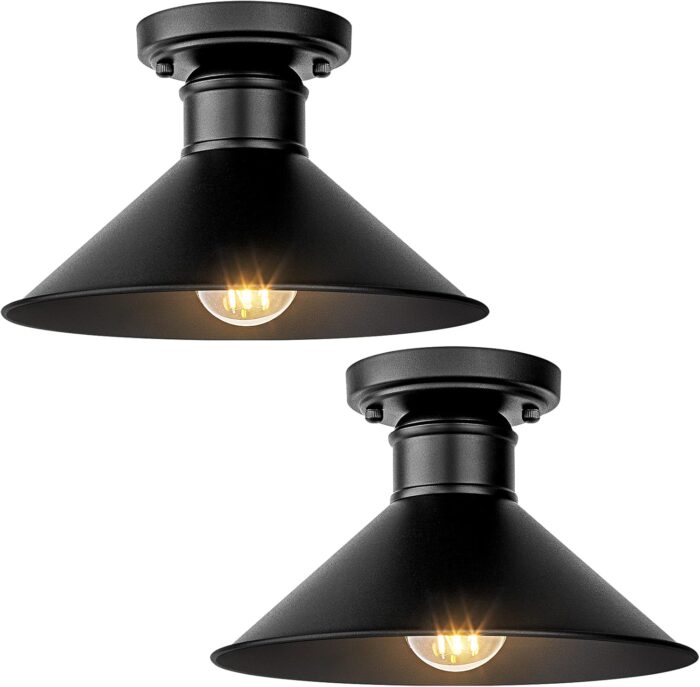 Brightever 2-Pack Industrial Semi Flush Mount Ceiling Lights, Matte Black Farmhouse Light Fixtures, Close to Ceiling Lights for Kitchen, Laundry Room, Entryway, Hallway E26 Base, Bulb not Included