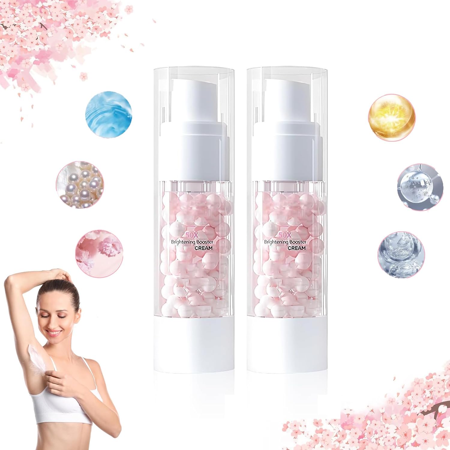 2PCS Brightening Underarm Cream,Pearl Capsules Cream，Brightening Pearl Capsules,Underarm Care Cream,Exfoliating Body Gel For Women