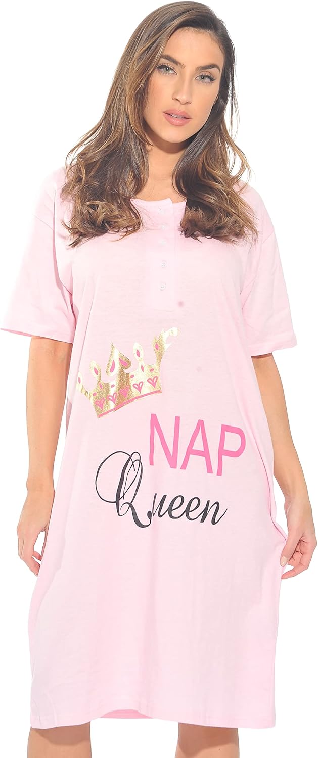 Just Love Short Sleeve Nightgown Oversized Screen Print Sleep Dress for Women