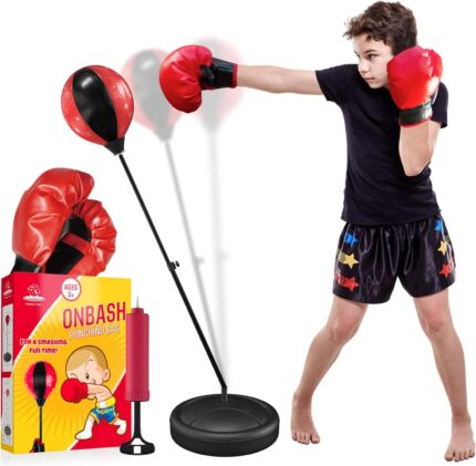 Punching Bag Set for Kids with Boxing Gloves & Hand Pump – 3-8 Years Old Adjustable Kids Punching Bag with Stand – Top Gifting Idea for for Girls & Boys- Portable & Long-Lasting