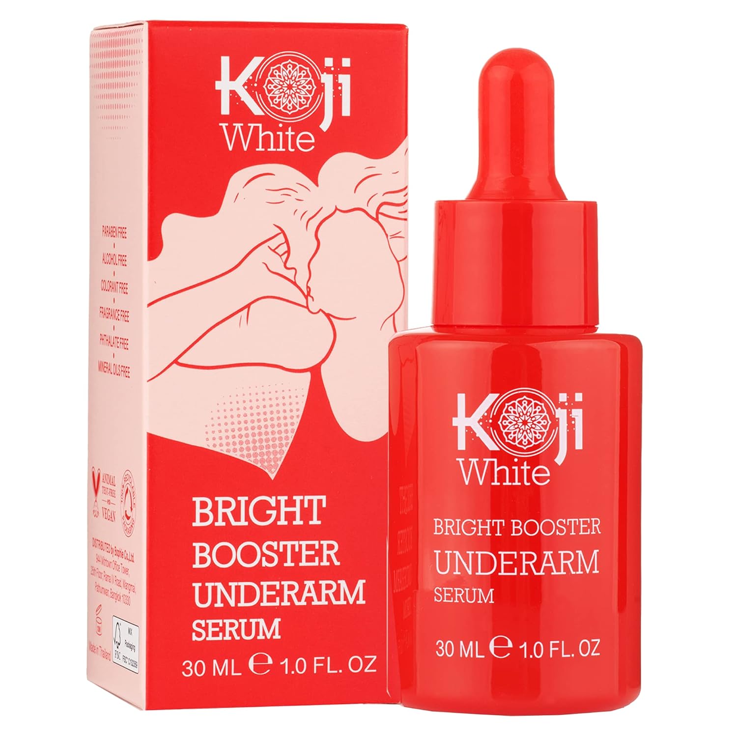 Koji White Underarm Brightening Serum for Armpit, Elbows, Knees, Private Areas – Bright Booster, Dark Spots, Hydrating with Kojic Acid, Niacinamide, Tranexamic Acid, Paraben-Free, Vegan, 1 Fl Oz