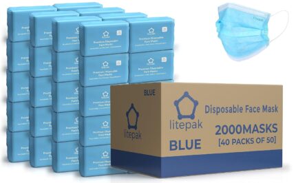 2,000pcs Disposable Face Masks- 3 Ply Breathable Mask For Adults – Blue (40 Packs of 50)