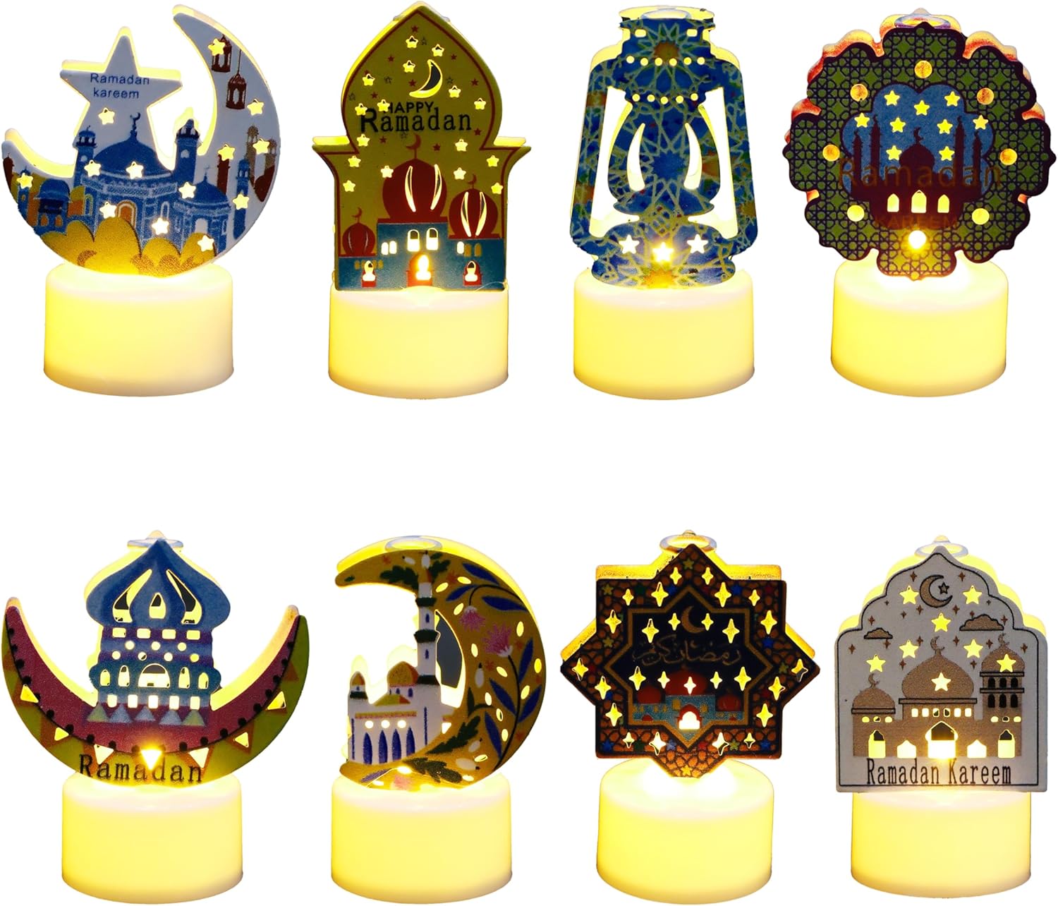 8PCS Mini Ramadan Mubarak Candle Lanterns, Mosque Moon Star Eid Mubarak Battery Operated LED Flameless Lights Ramadan Decorations for Home Table, Kitchen Indoor Party Decor Kids Gifts