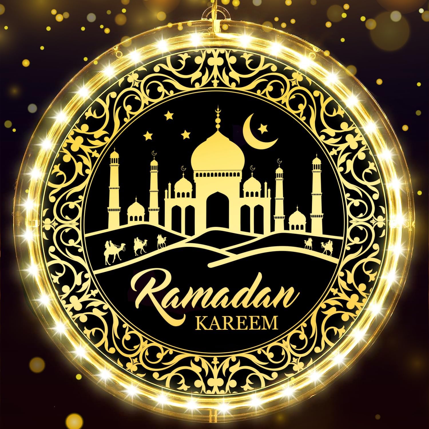 3d Ramadan Lights Decorations, Ramadan Kareem Decorative Window Lights, Ramadan Mubarak Decorations Islamic Muslim Decor for Window Door Wall Ramadan Ornaments Hanging Decoration Outdoor Indoor Lights