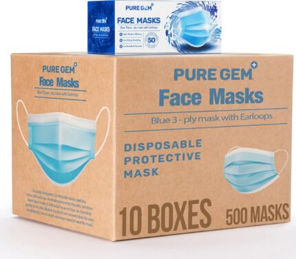 Premium Disposable Blue Face Mask, Soft on Skin, Pack of 3-Ply Masks Facial Cover with Elastic Earloops