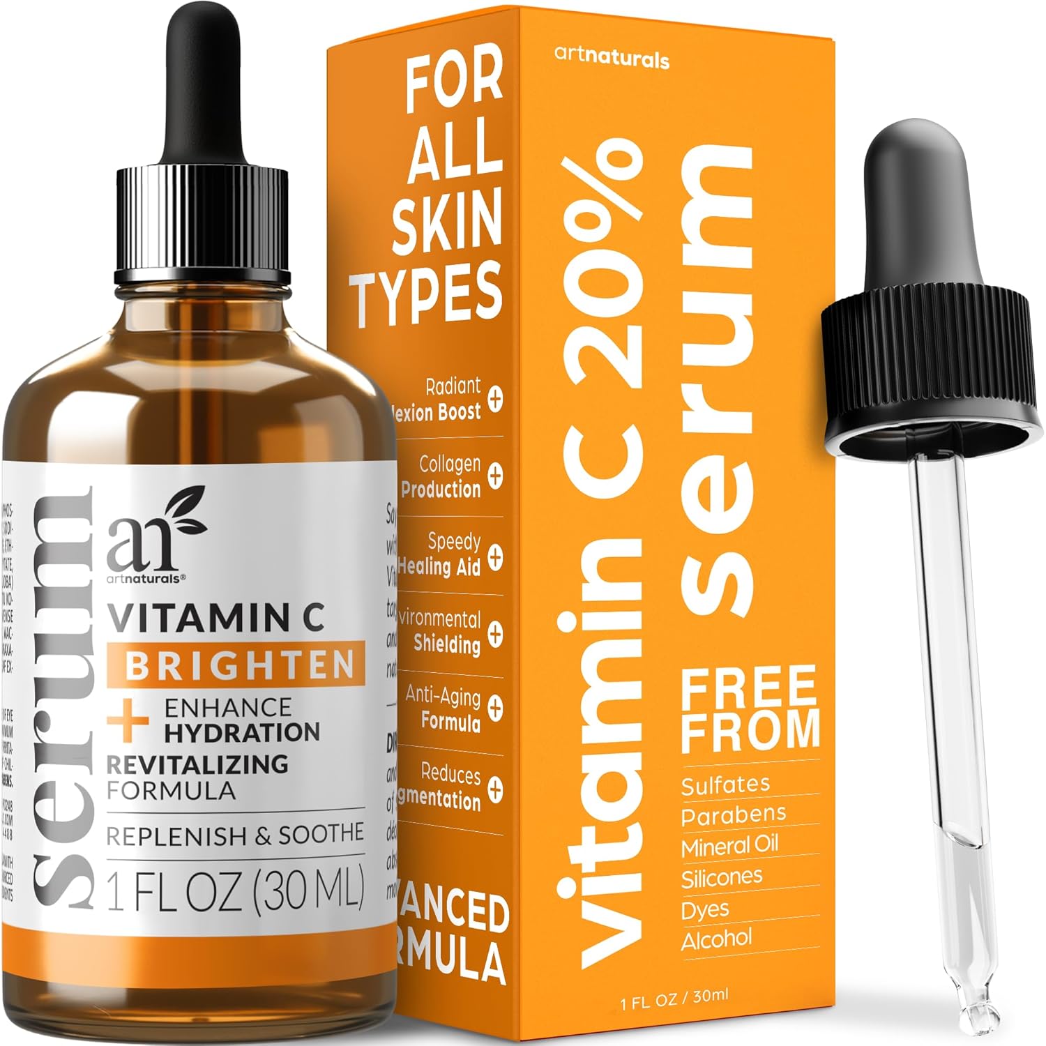 artnaturals Anti-Aging Vitamin C Serum – (1 Fl Oz / 30ml) – with Hyaluronic Acid and Vit E – Wrinkle Repairs Dark Circles, Fades Age Spots and Sun Damage – Enhanced 20% Vitamin C