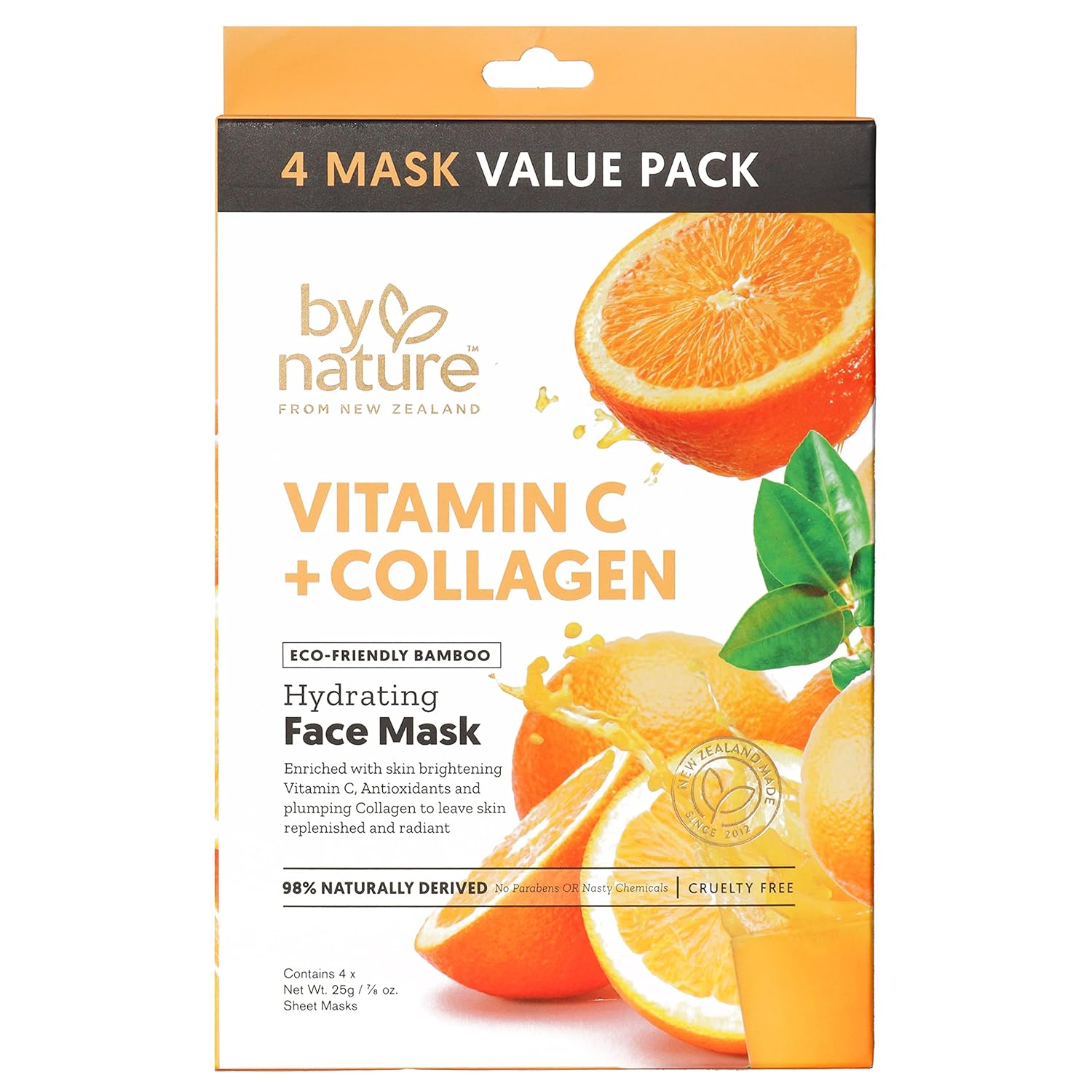 4pk Vitamin C + Collagen Hydrating Face Masks – Premium Face Mask Skin Care That Leaves Skin Replenished & Radiant – Moisturizing, Nutrient-Rich Sheet Masks for Face Promoting Elasticity & Firmness