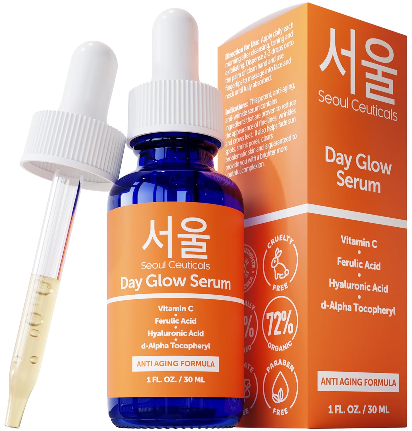 SeoulCeuticals Korean Skin Care 20% Vitamin C Hyaluronic Acid Serum + CE Ferulic Acid – Potent Anti Aging, Anti Wrinkle Korean Beauty 1oz