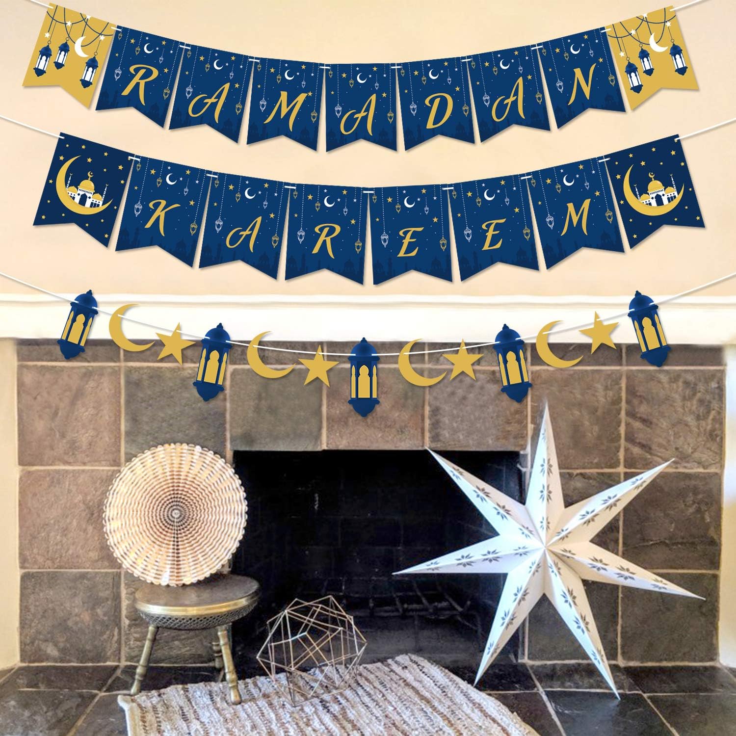 Kitticcino Ramadan Kareem Banner Happy Ramadan Party Decorations Eid Festival Supplies Moon Star Lantern Garland Ramadan Decor