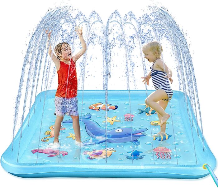 Growsland Splash Pad for Toddlers, Outdoor Sprinkler for Kids, 67″ Summer Water Toys Inflatable Wading Baby Pool Fun Gifts for 3 4 5 6 7 8 9 Years Old Boy Girl Backyard Garden Lawn Outdoor Games