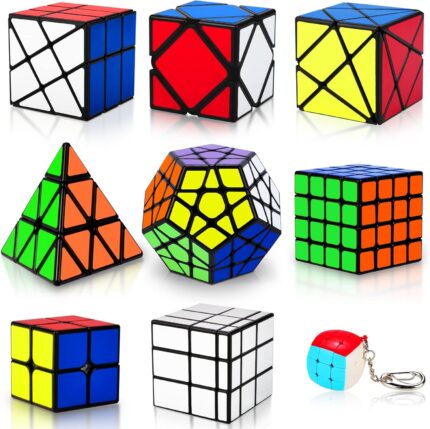 Speed Cube Set, Puzzle Cube,9 Pack Magic Cubes Pyraminx Pyramid + 2×2 + 3×3 + 4×4 + Megaminx + Mirror + Mini 3×3 + Skewb + Fenghuolun Puzzle Cube Toy for Kids & Adults