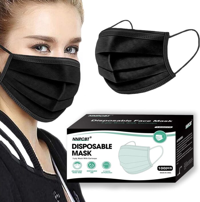 NNPCBT 100PCS 3 Ply Black Disposable Face Mask Filter Protection Face Masks