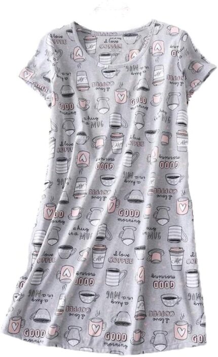 PNAEONG Women’s Cotton Nightgown Sleepwear Short Sleeves Shirt Casual Print Sleepdress