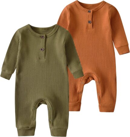 Baby Boy Girl 2 Pack Solid Romper Short/Long Sleeve One Piece Jumpsuits Clothes Sets