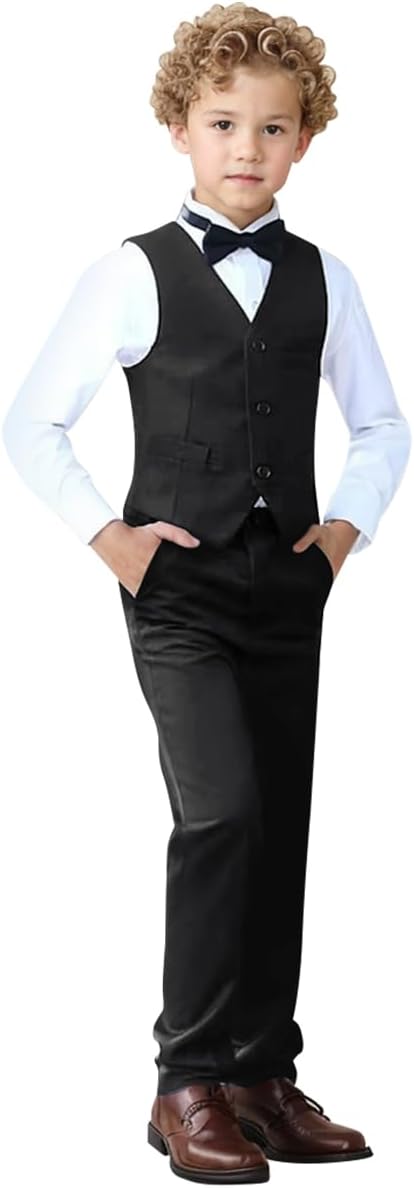 Boys Suit Set Formal Dress Shirt with Bowtie Vest Pants Toddler Boy Tuxedo Suits