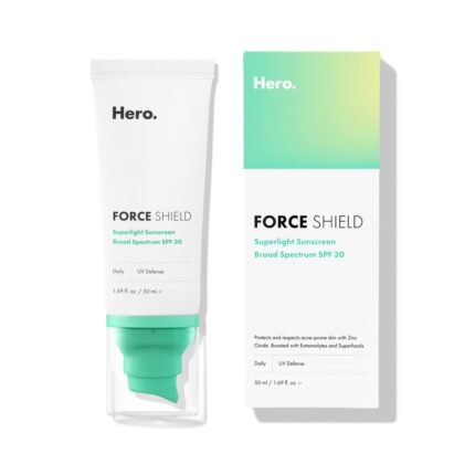 Hero Cosmetics Force Shield Superlight Sunscreen SPF 30 – Everyday SPF 30 for Acne-Prone Skin with Zinc Oxide, Green Surge, and Extremolytes – Fragrance Free and Reef Safe (50 ml)