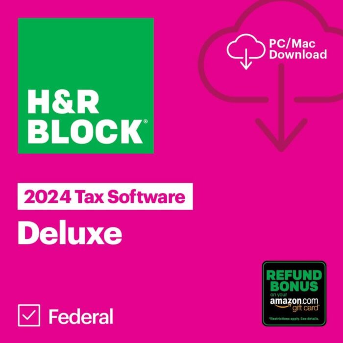 H&R Block Tax Software Deluxe 2024 Win/Mac with Refund Bonus Offer (Amazon Exclusive) [PC/Mac Online Code]