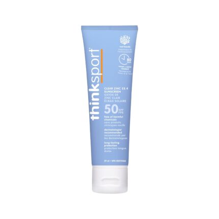 Thinksport Mineral Sunscreen, SPF 50 Clear Zinc Oxide Sunscreen, 3 Fl Oz, Natural, Water Resistant Reef Safe Sunscreen, Broad Spectrum UVA/UVB Sun Screen for Sun Protection, Travel Size