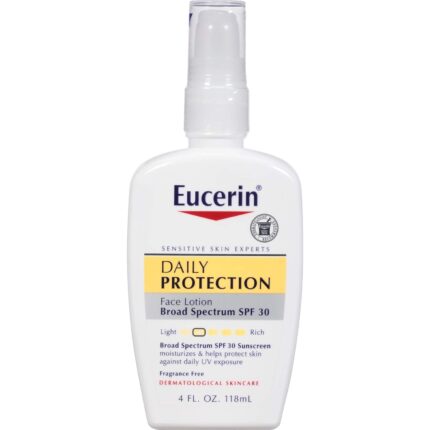 Eucerin Daily Protection Face Lotion, Broad Spectrum SPF 30 Sunscreen Lotion, Face Sunscreen Moisturizes and Helps Protect Sensitive, Dry Skin, Fragrance Free Lotion, 4 Fl Oz, Packaging May Vary