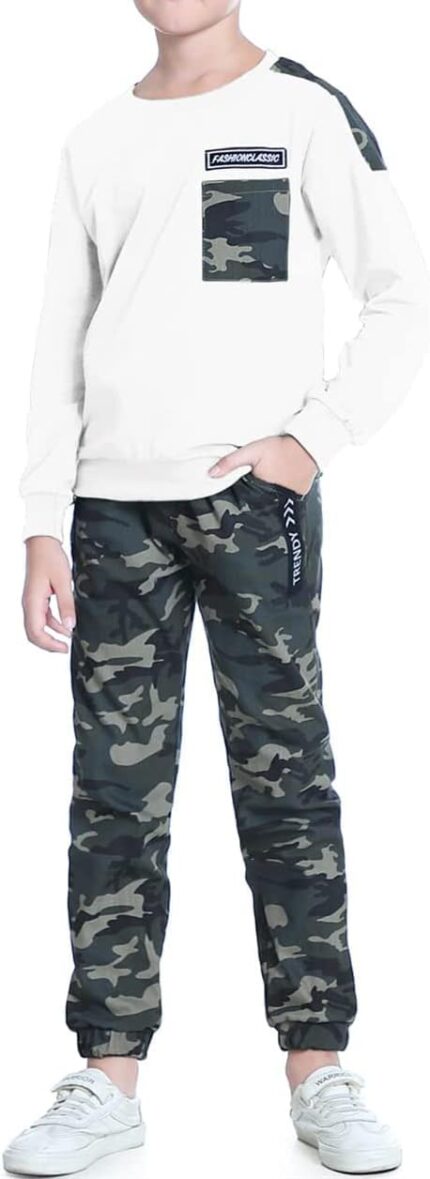 LOLANTA Boys Clothes Casual Camouflage 2 Piece Outfits Kids Long sleeve Sweatshirt Pants Sets Tracksuit