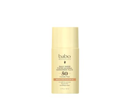 Babo Botanicals Daily Sheer Tinted Mineral Sunscreen Fluid SPF50 – Natural Zinc Oxide – Passion Fruit Oil – Golden-Hued Tint – Fragrance Free – Ultra-Lightweight – For Face – For all ages