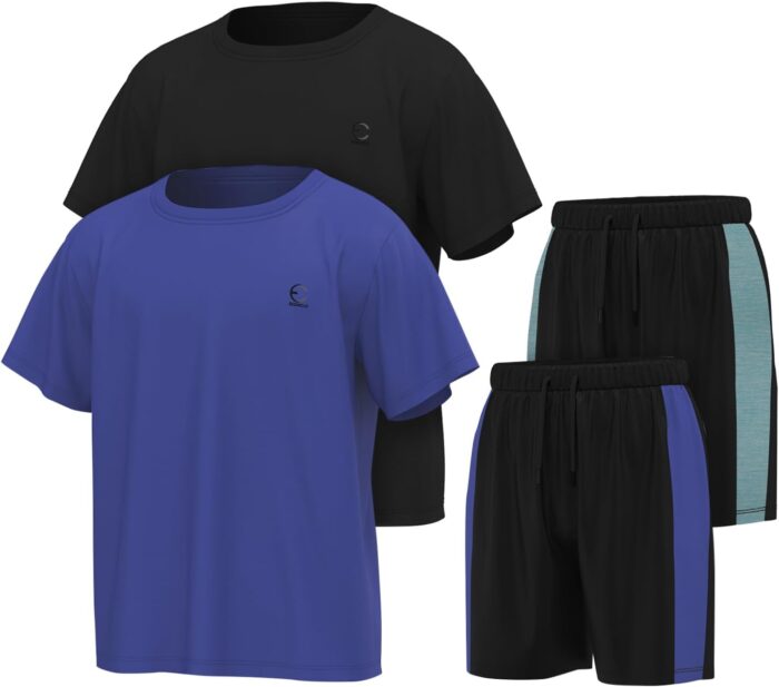 Boys Clothing Sets Tagless Loose Athletic Performance Crew Neck T-Shirt and Short Outfits Size 3-16 (4 Piece Set)