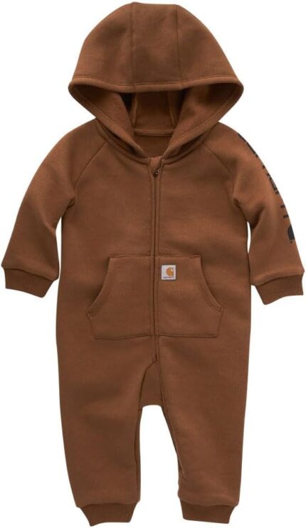 Carhartt Boys Long-Sleeve Zip-Front Hooded Coverall, Carhartt Brown Solid, 6 Months