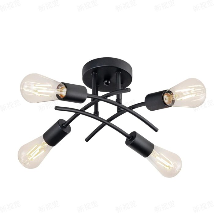 Piano 4-Light Industrial Semi Flush Mount Ceiling Light Fixture, Modern Sputnik Chandelier Light Fixture,Black Ceiling Light Fixture for Kitchen Bedroom Living Room Hallway 1 Pack