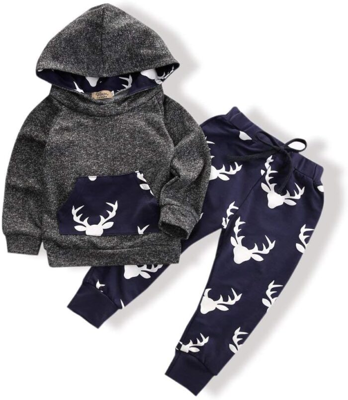 Toddler Baby Boys Clothes Pant Set Long Sleeve Hoodie Tops and Pants Set Autumn Sweatsuit