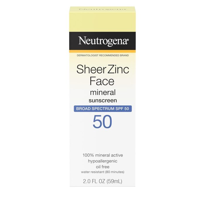 Neutrogena Sheer Zinc Oxide Dry-Touch Face Sunscreen with Broad Spectrum SPF 50, Oil-Free, Non-Comedogenic & Non-Greasy Mineral Sunscreen, 2 fl. oz