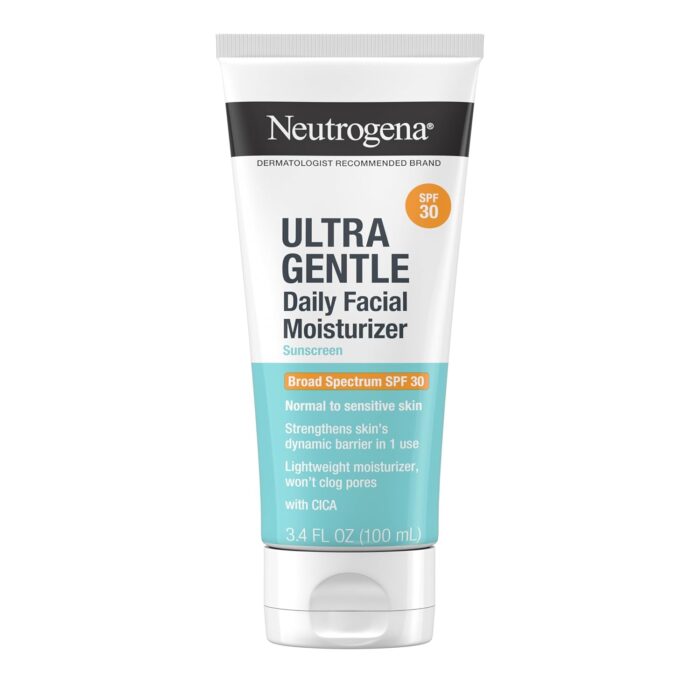 Neutrogena Ultra Gentle Daily Facial Moisturizer with SPF 30 Sunscreen with CICA, Lightweight Face Lotion with Broad Spectrum SPF 30 for Normal to Sensitive Skin, Fragrance-Free, 3.4 fl. oz