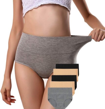 ANNYISON Womens Underwear, Soft Cotton High Waist Breathable Solid Color Briefs Panties for Women