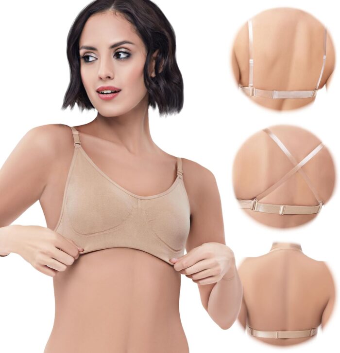 Women Clear Strap Bra Seamless Invisible Backless Bra Ballet Dance Bra with Adjustable Straps