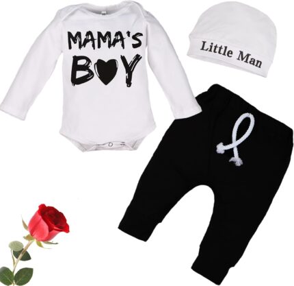 Newborn Baby Boy Clothes Baby Boy Outfit New Round Neck Letter Printed Romper+Pants+Hat 3PCS Outfits