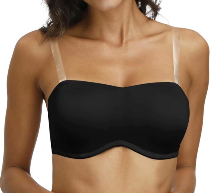 Women’s Strapless Minimizer Bra with Clear Straps and Removable Pads Smooth Bandeau Convertible Bras Plus Size