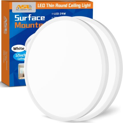 Allsmartlife Flush Mount Led Ceiling Light 2 Pack, 24W 2880lm,3000K/4000K/6500K, 12 inch Ceiling Light for Bedroom, Bathroom, Laundry Room, Kitchen