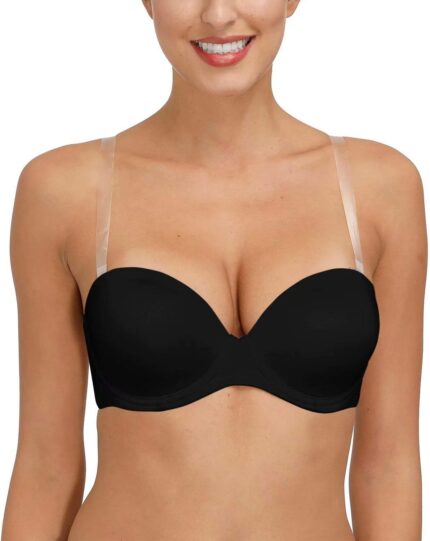 Women’s Full Figure Strapless Bra with Invisible Straps Clear Back Low Convertible Bras Plus Size