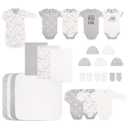 The Peanutshell Newborn Layette Set in Unisex Grey – 23 Piece Newborn Clothes & Accessories Set – Fits Newborns to 3 Months