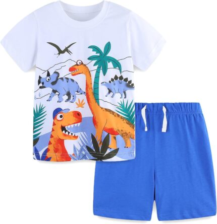 HILEELANG Toddler Boy Summer Short Clothes Sets Cotton Crewneck Tees Shorts Beach Playwear Outfits